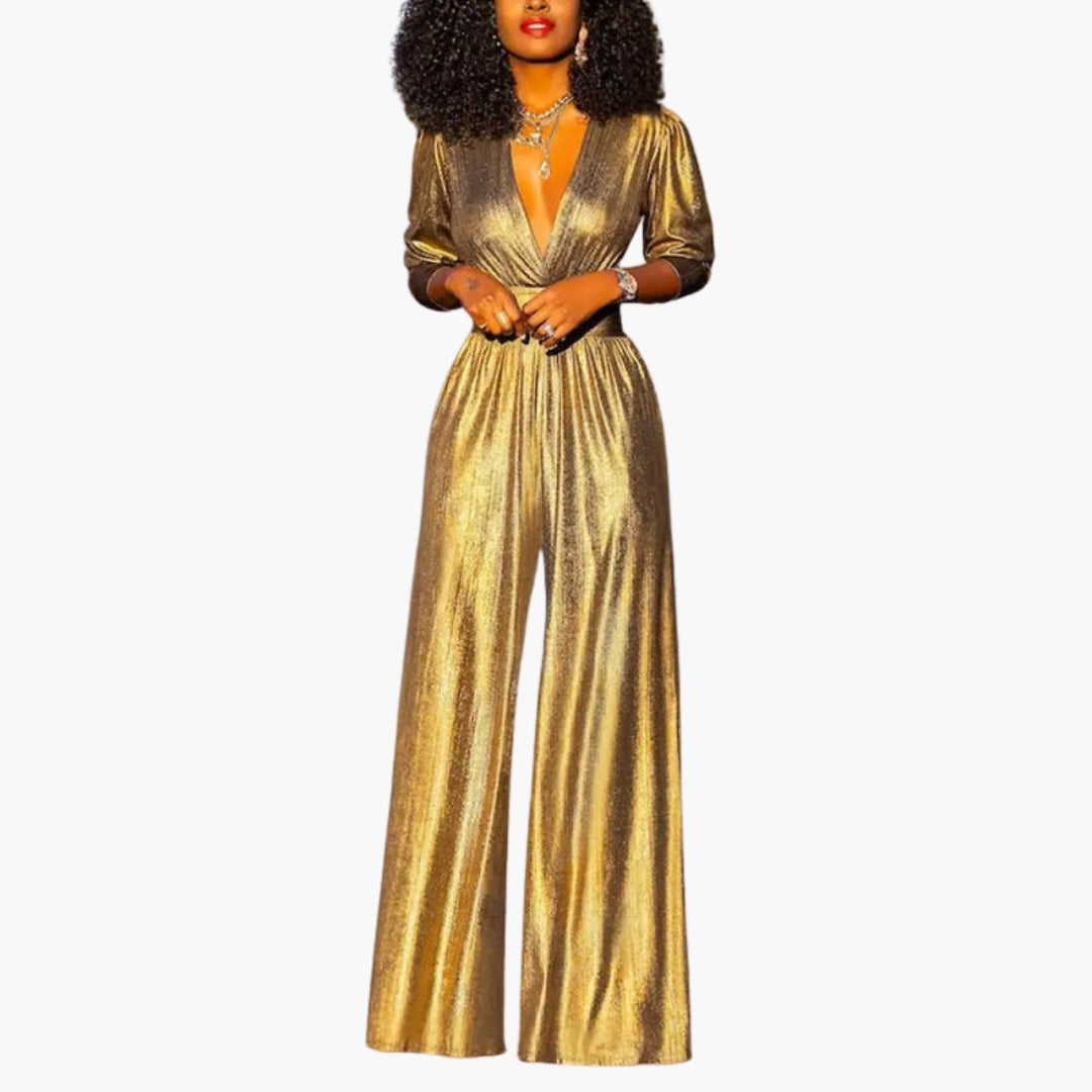 Women's jumpsuit with V-neck and mid-length sleeves