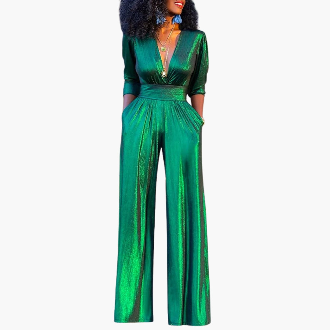 Combinaison femme col V avec manches mi longues