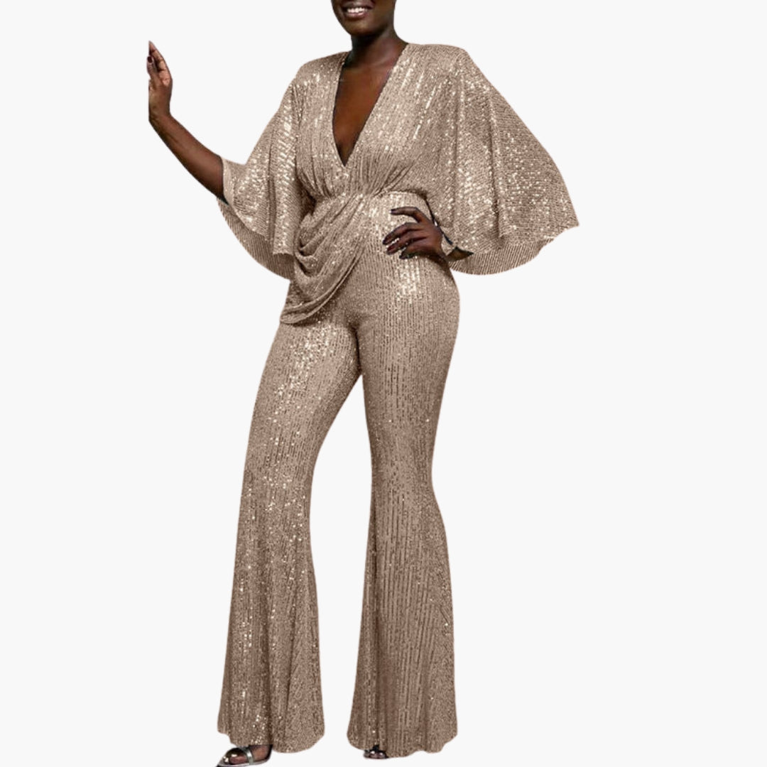 Combinaison femme col V avec surface à sequins