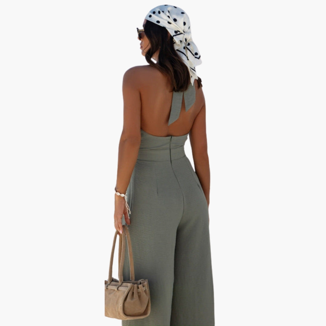 Tuta donna con collo ad anello e gambe larghe