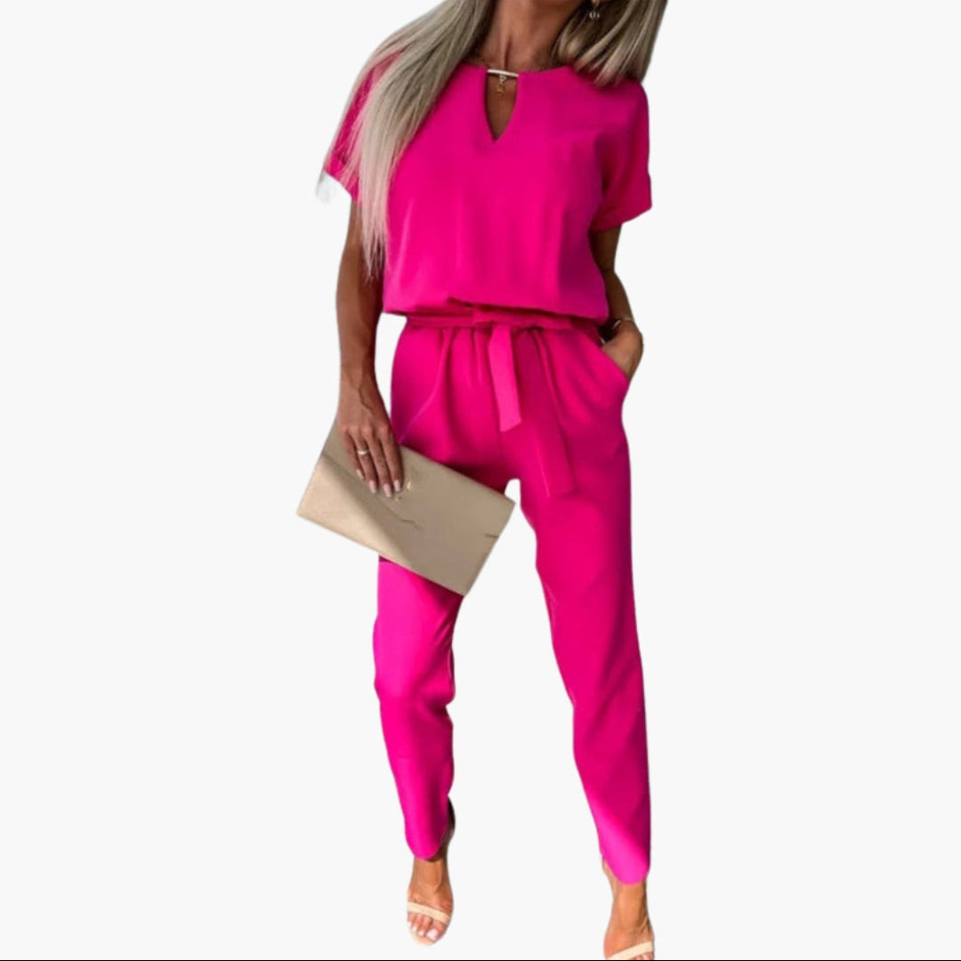 Combinaison femme col rond avec lien à la taille