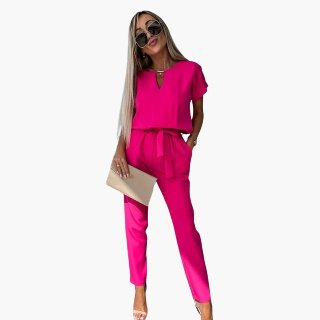 Combinaison femme col rond avec lien à la taille