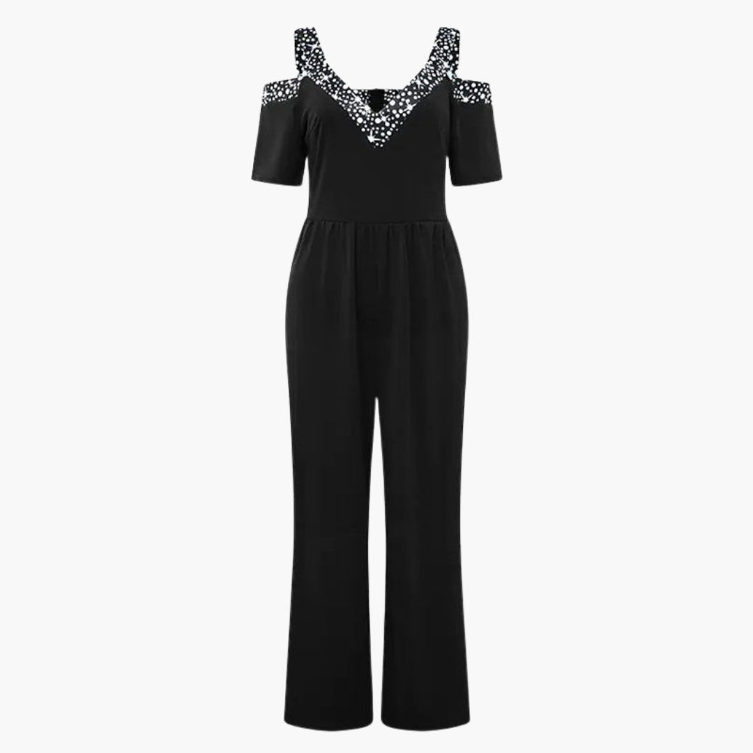 Tuta donna spalle scoperte con scollo a V e gambe larghe