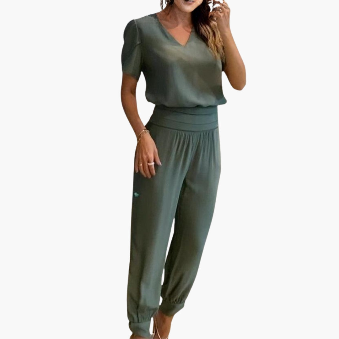 Tuta donna maniche corte con scollo a V