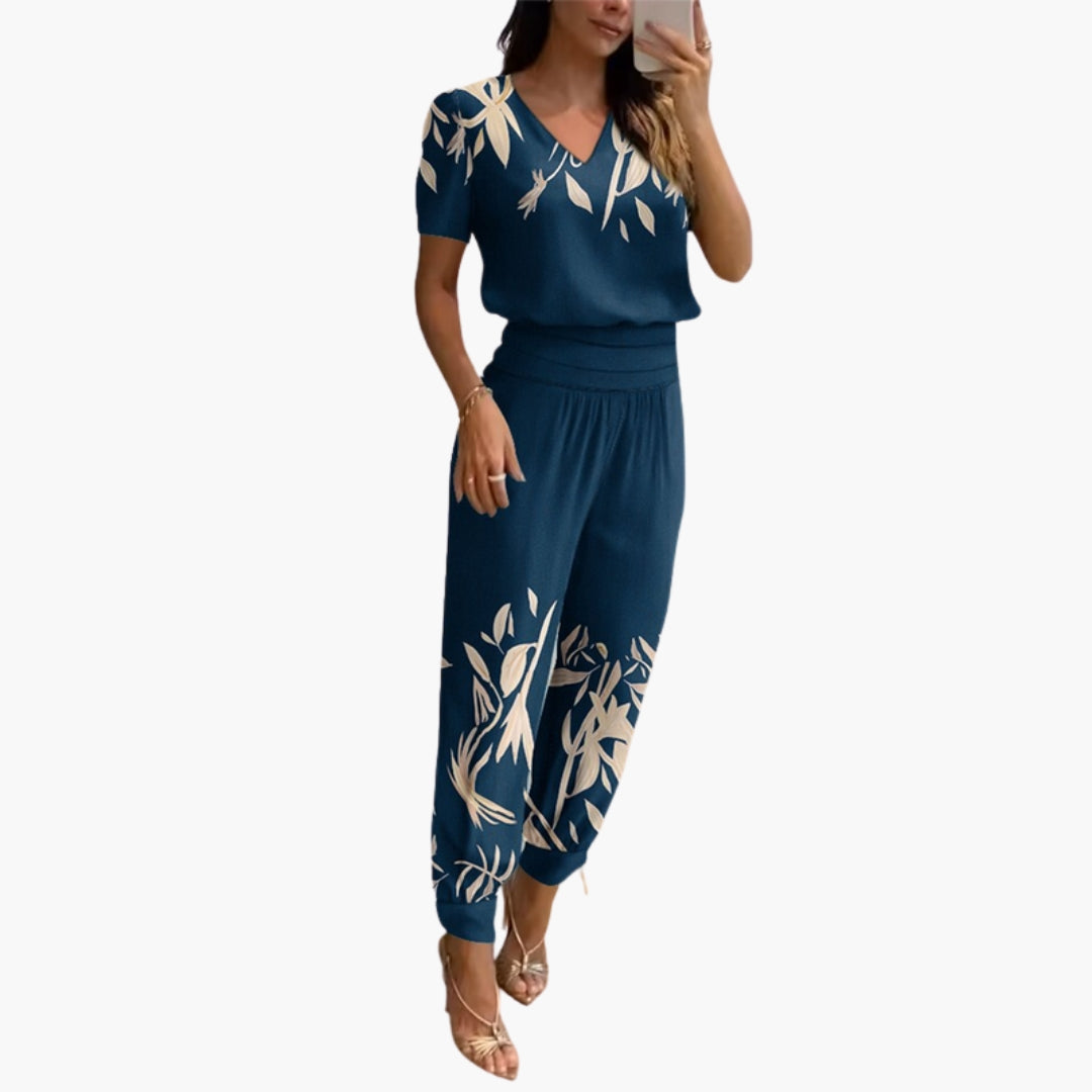 Combinaison femme manches courtes a col V