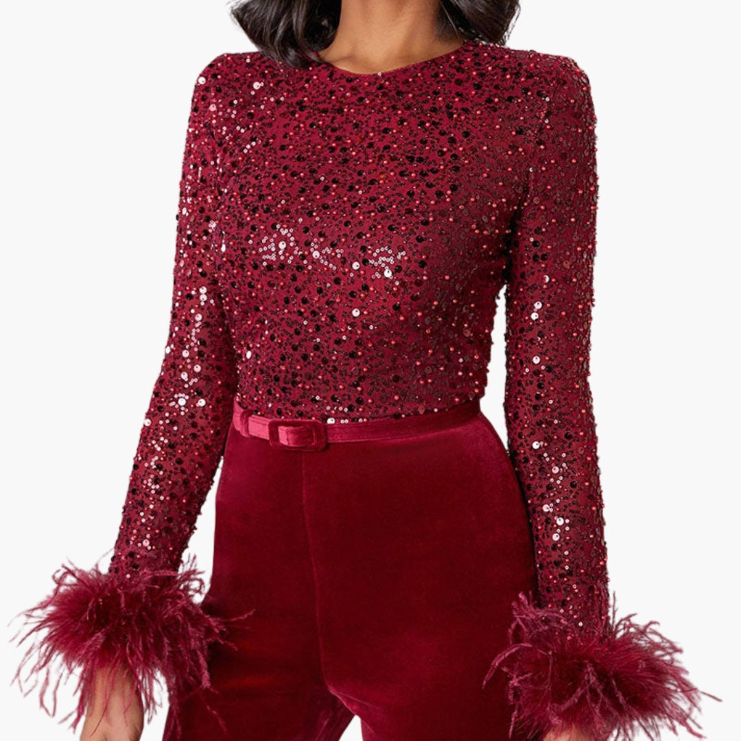 Combinaison femme manches longues avec ceinture