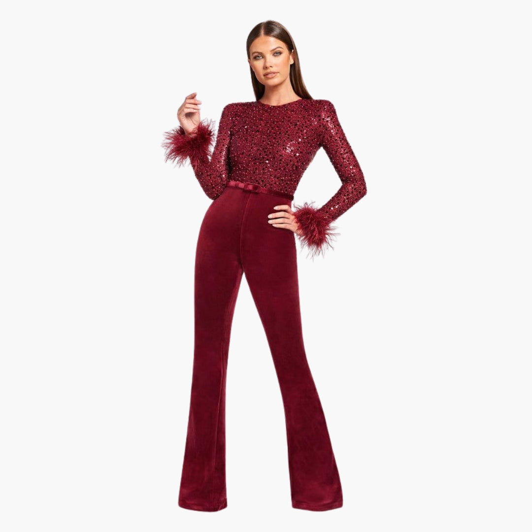 Combinaison femme manches longues avec ceinture