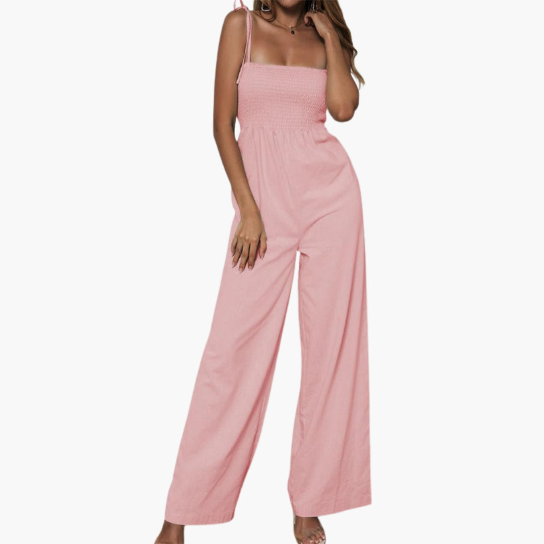 Ärmlös damoverall med rynkad överdel