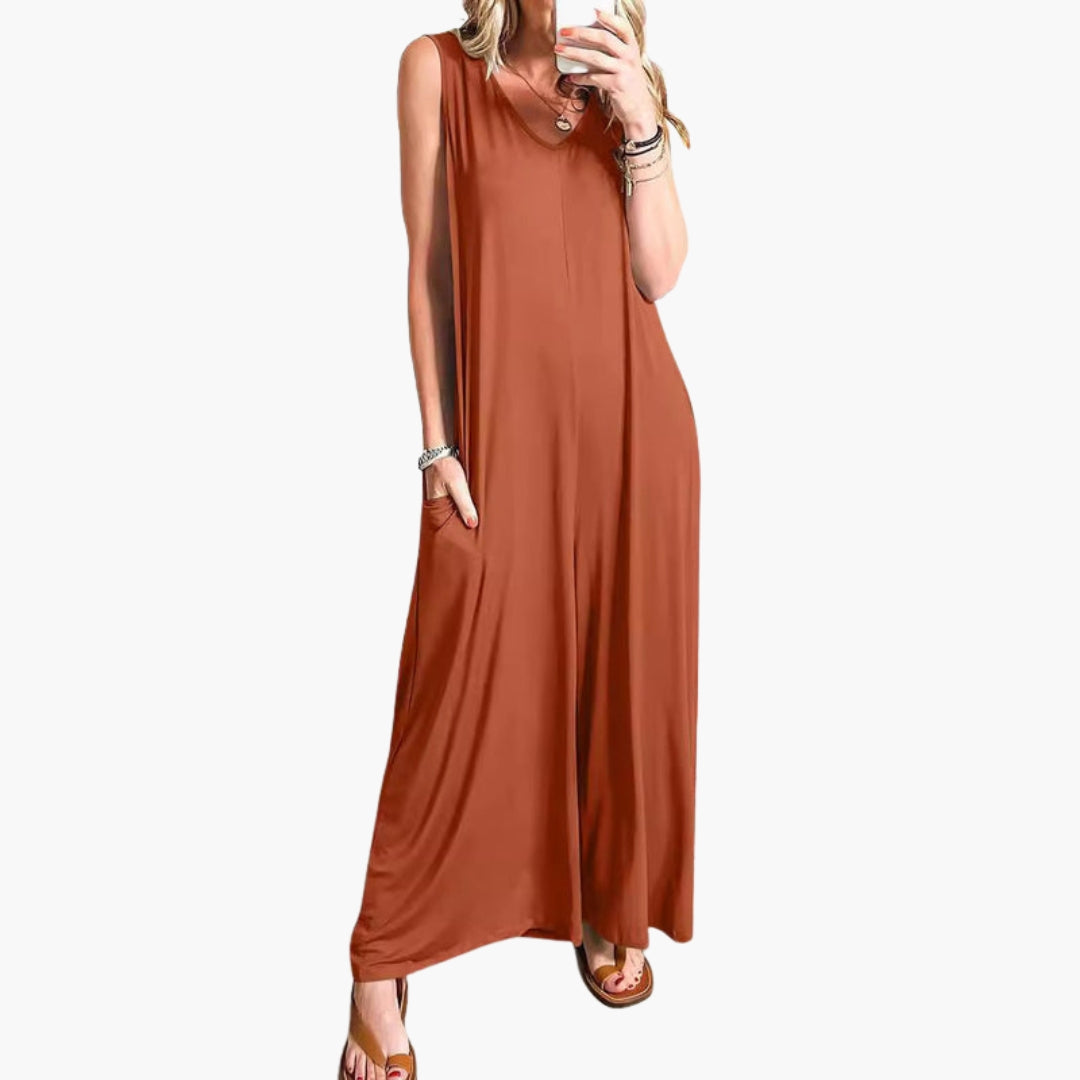 Combinaison femme sans manches col en V