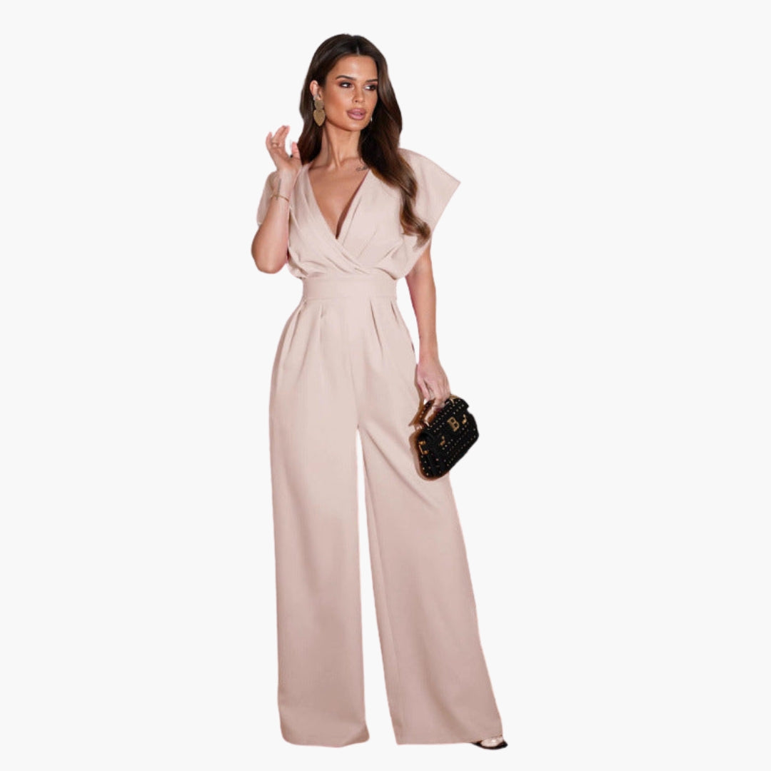 Combinaison pantalon à col en V et jambes larges pour femme