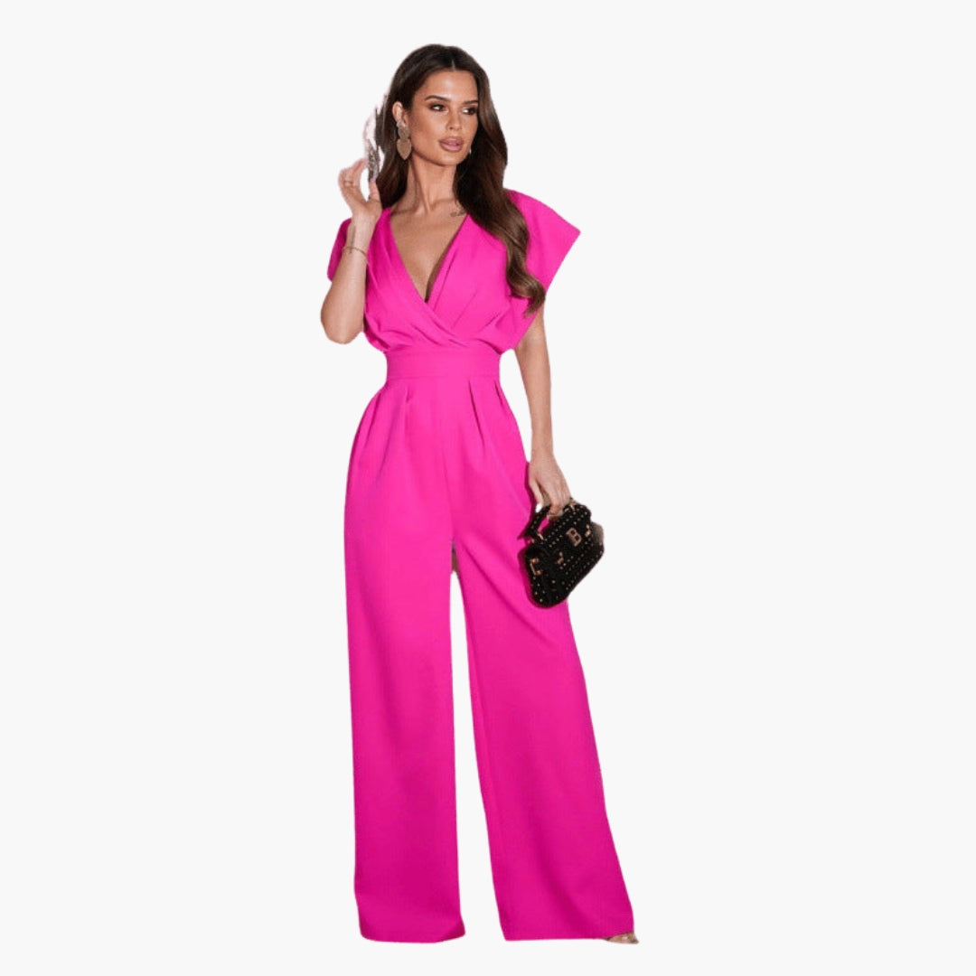 Combinaison pantalon à col en V et jambes larges pour femme