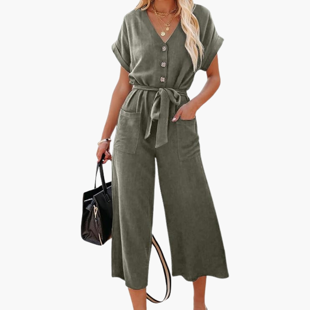 Tuta da donna con scollo a V e tasche laterali