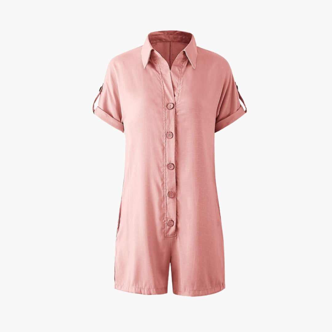 Macacão curto feminino com gola de camisa