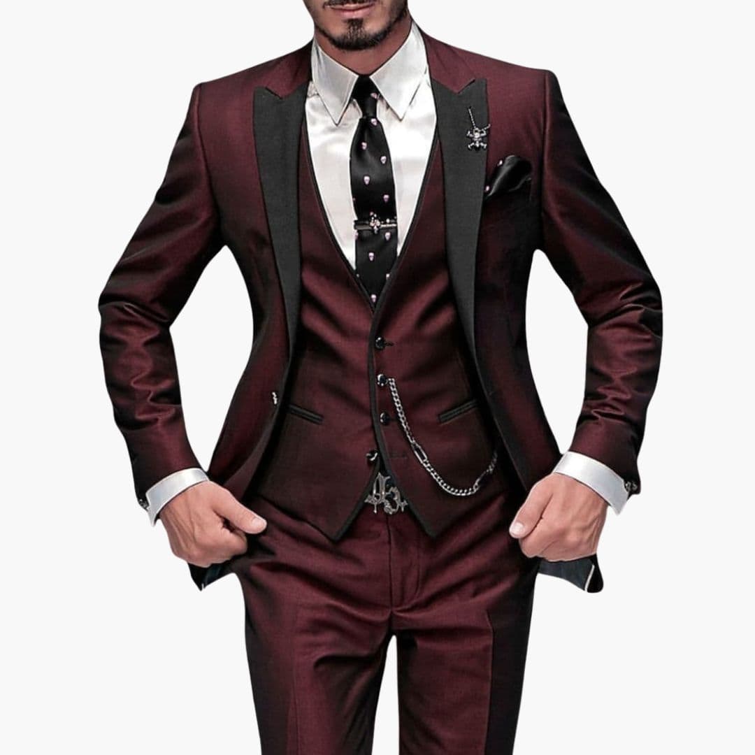 Costume Homme Trois Pièces avec Col Contrastant