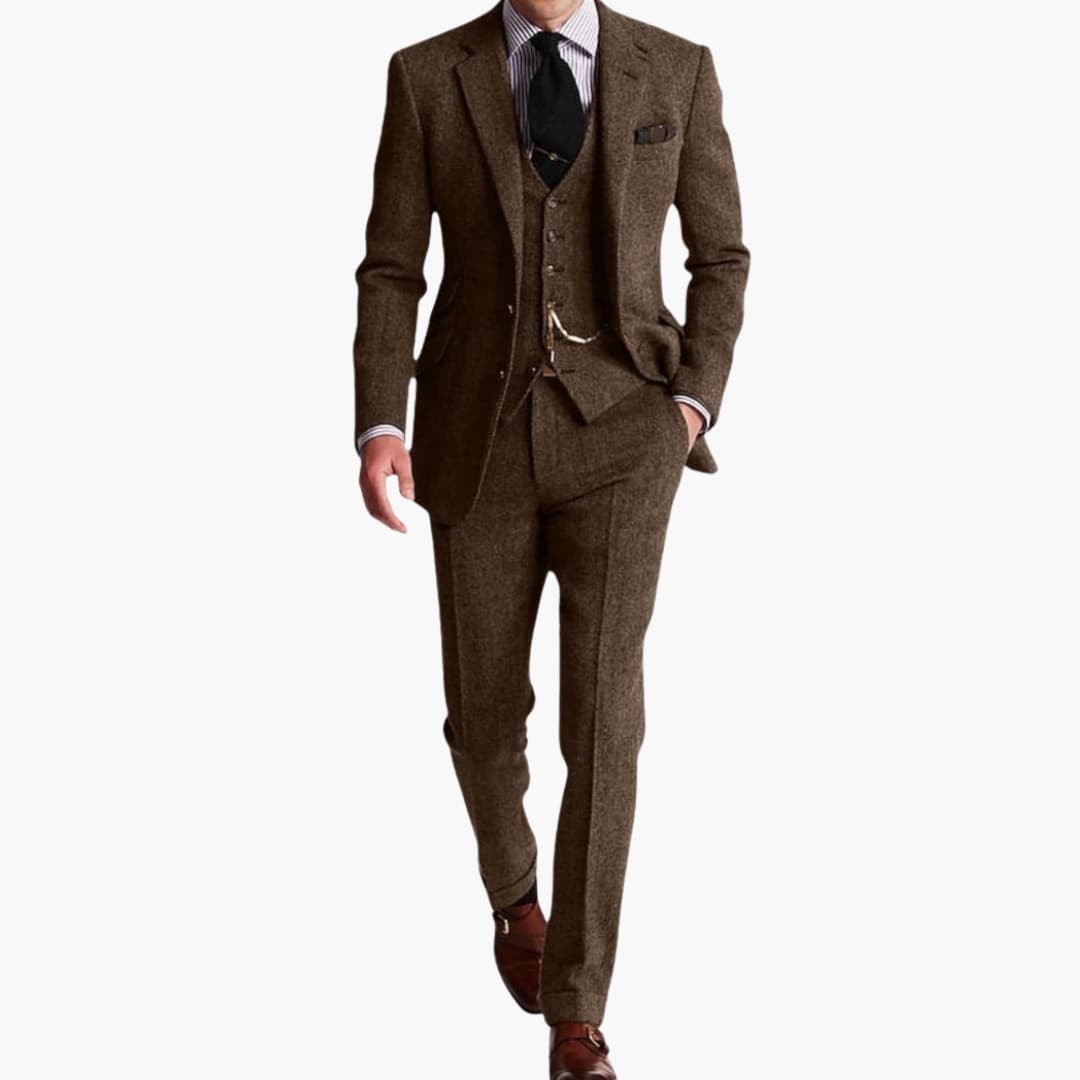 Traje de hombre de tres piezas con chaqueta de solapa y pantalón