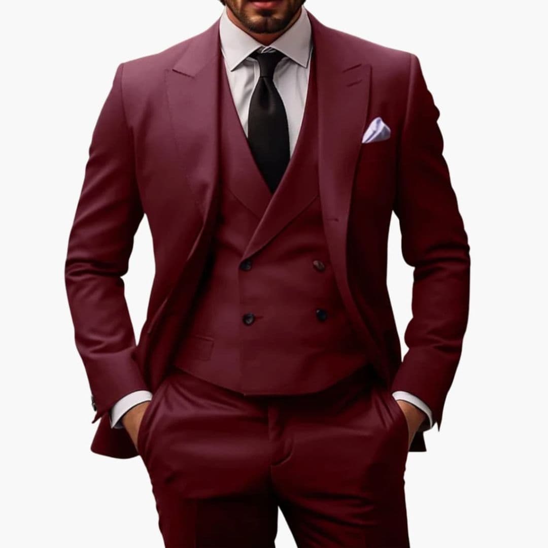 Costume Trois Pièces Homme avec Col à Pointe