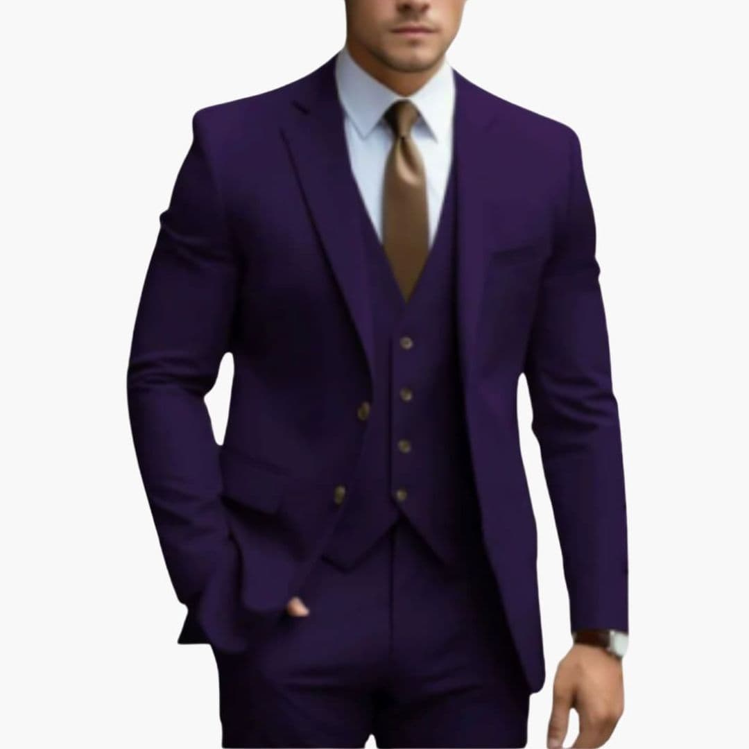 Men's Three-Piece Suit with Notched Lapel Collar
