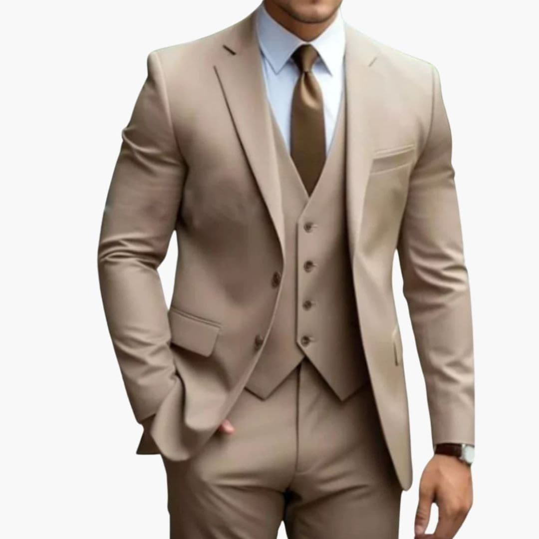 Men's Three-Piece Suit with Notched Lapel Collar