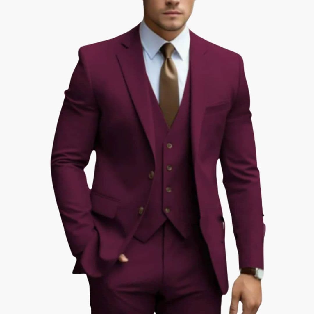 Men's Three-Piece Suit with Notched Lapel Collar