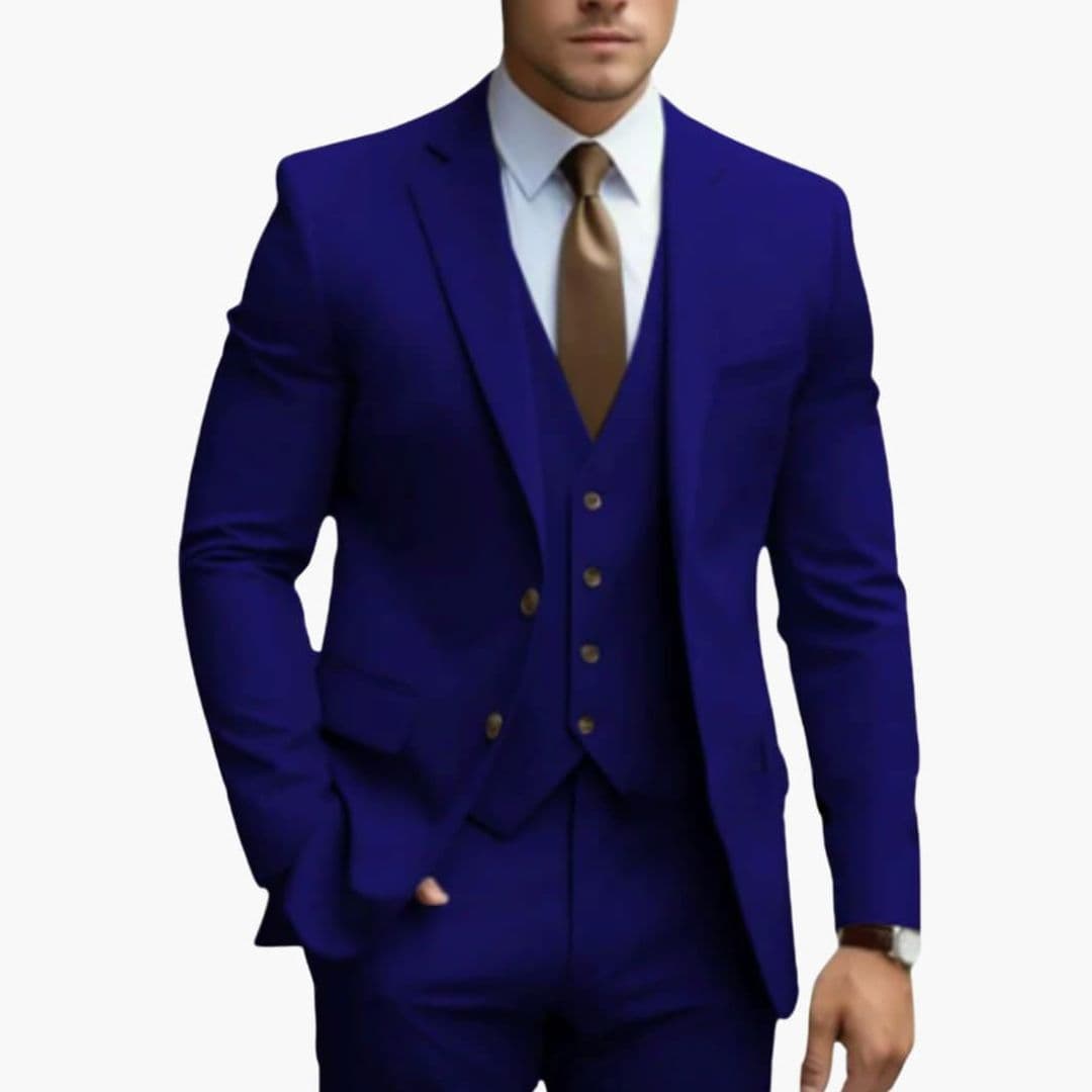 Men's Three-Piece Suit with Notched Lapel Collar