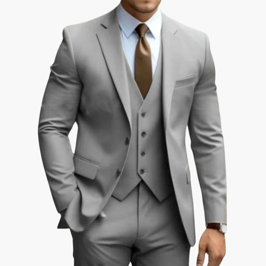 Men's Three-Piece Suit with Notched Lapel Collar