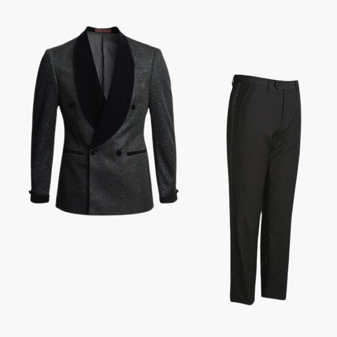 Costume homme deux pièces avec veste croisée et revers contrastés