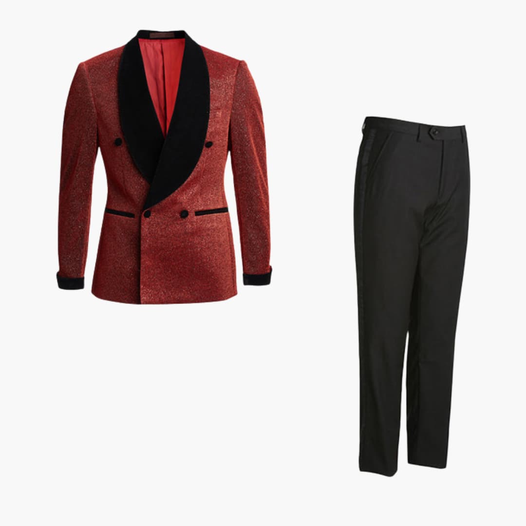 Costume homme deux pièces avec veste croisée et revers contrastés