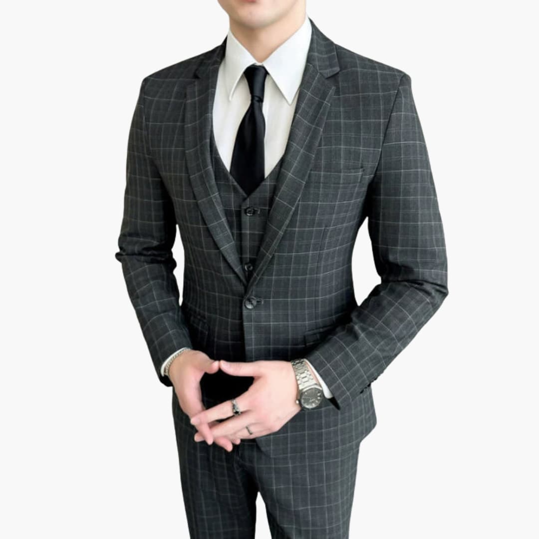 Costume homme trois pièces avec veste à motif et gilet boutonné