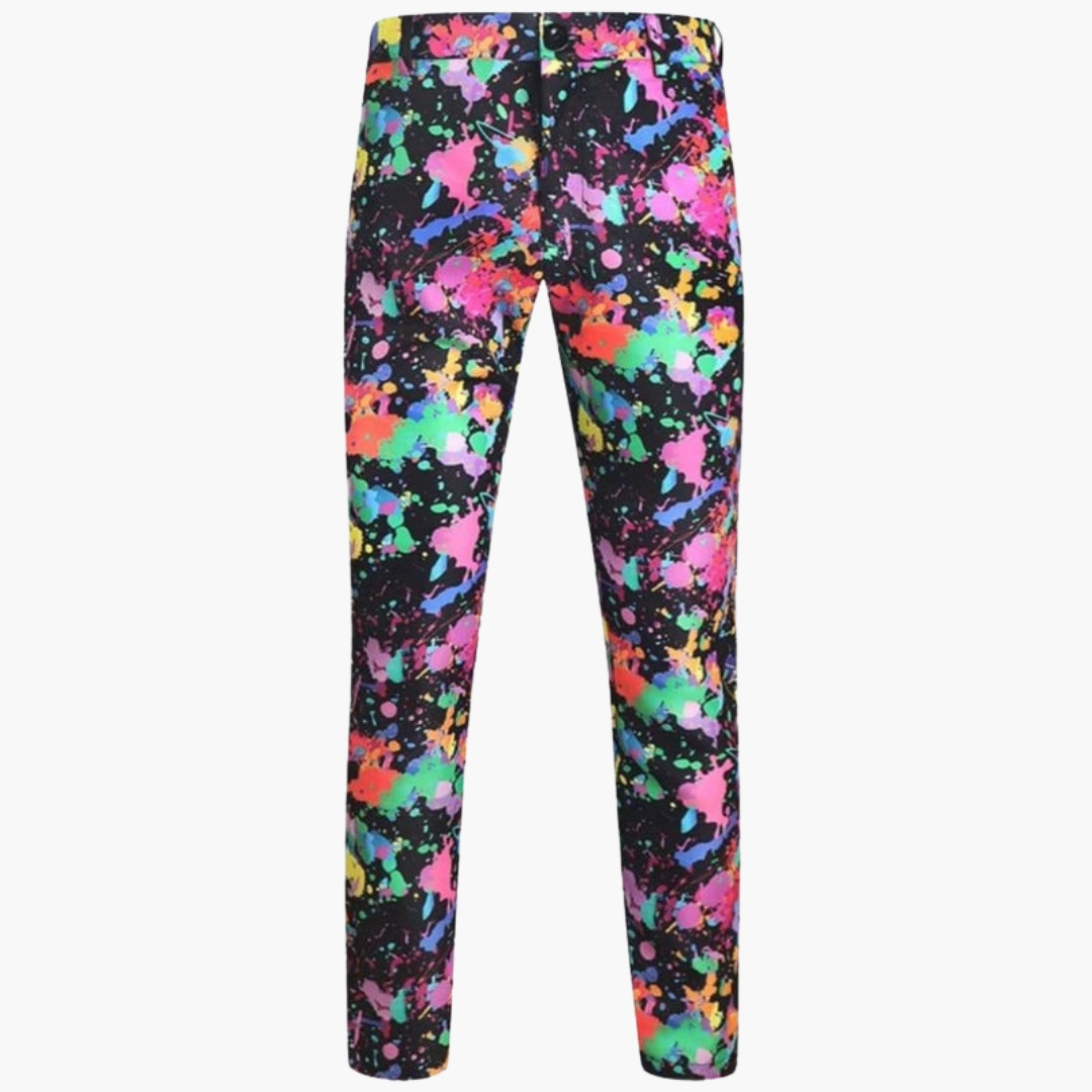 Costume deux pièces pour homme à motif multicolore et pantalon coupe ajustée