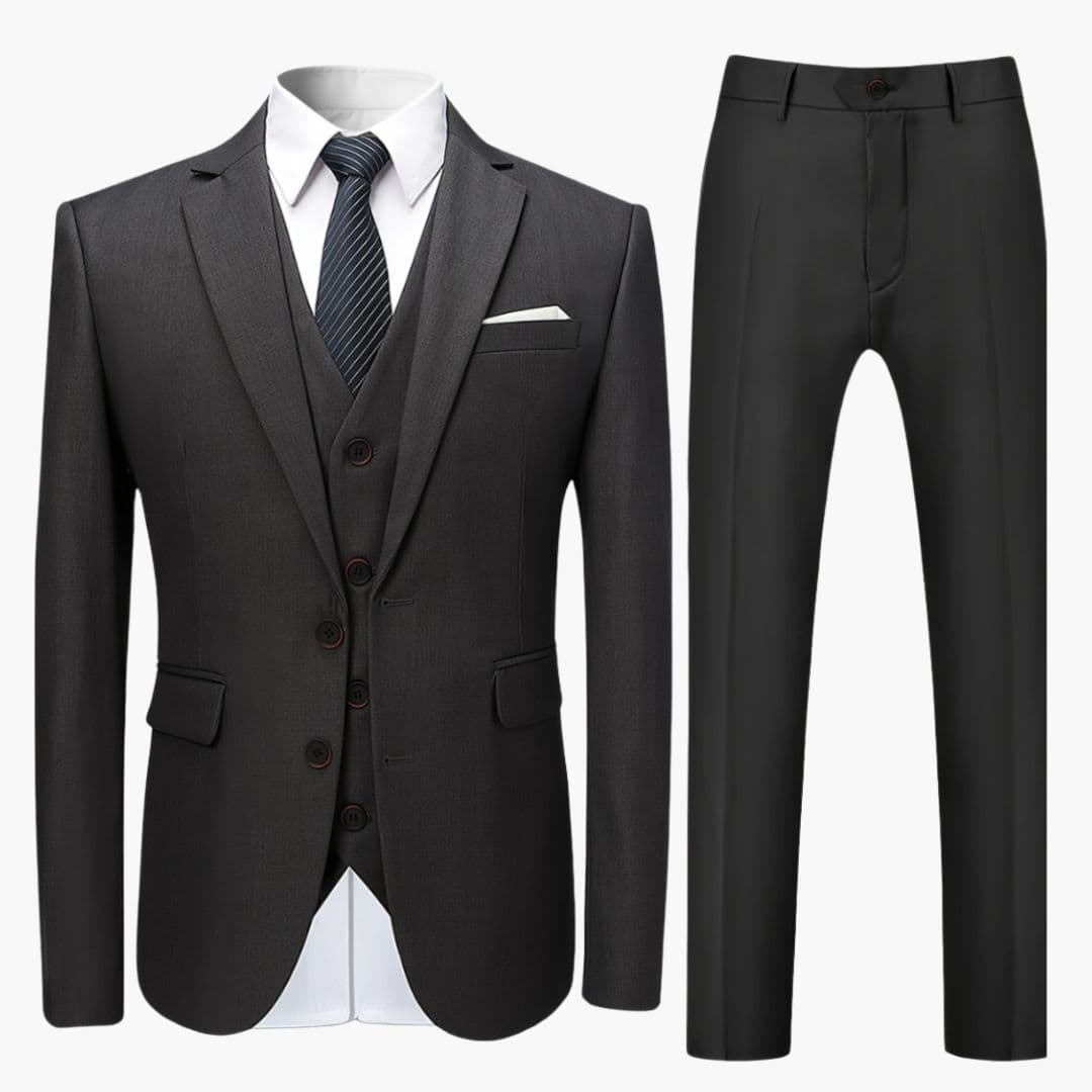 Fato de homem três peças com colete e gola de pala