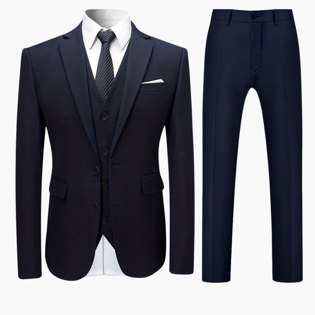 Fato de homem três peças com colete e gola de pala