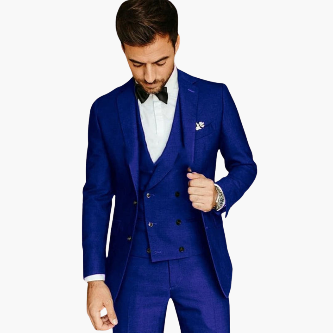 Costume trois pièces pour homme avec gilet à boutons et Blazer assortie