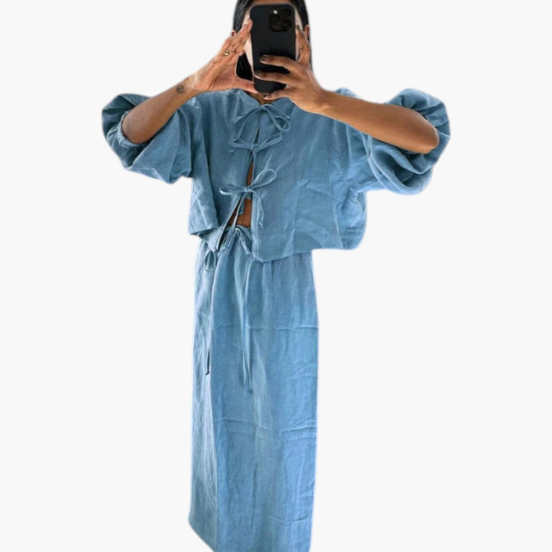 Crop Haut Femme avec lien à nouer sur le devant