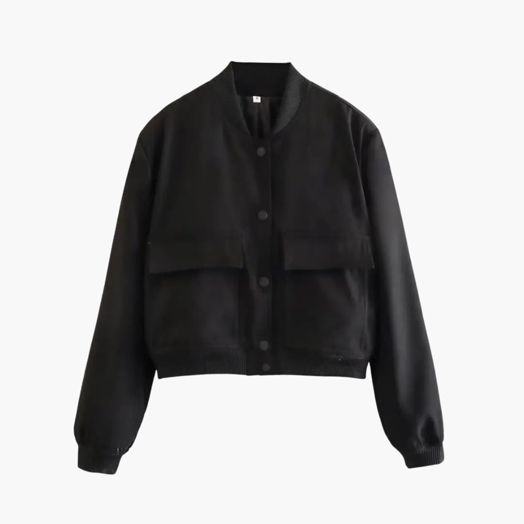 Dame Bomber Courte avec Boutons et Poches à Rabat