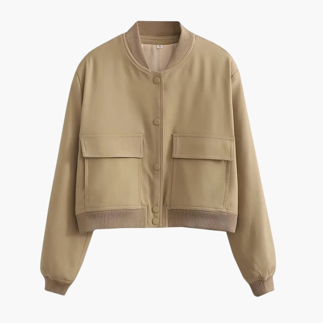 Dame Bomber Courte avec Boutons et Poches à Rabat