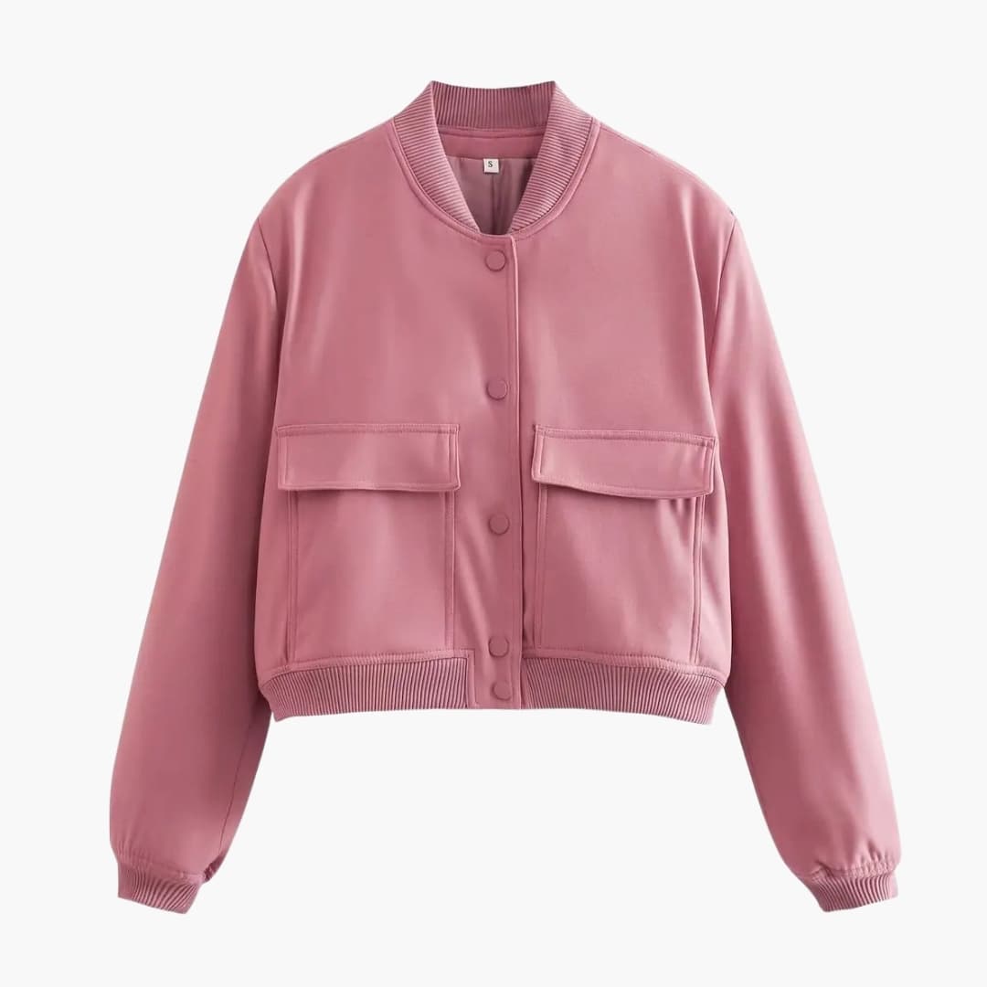 Dame Bomber Courte avec Boutons et Poches à Rabat