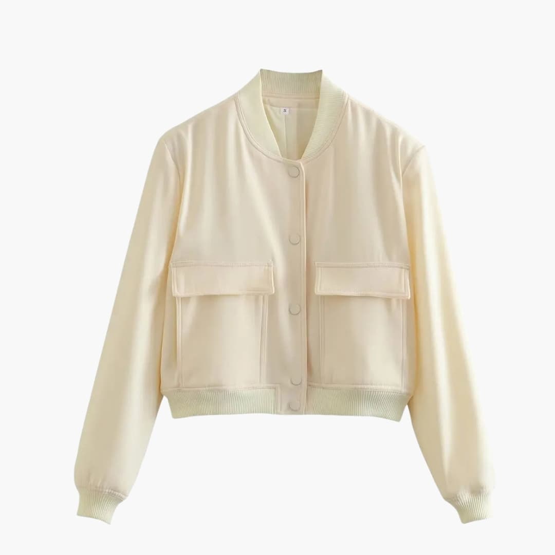 Dame Bomber Courte avec Boutons et Poches à Rabat