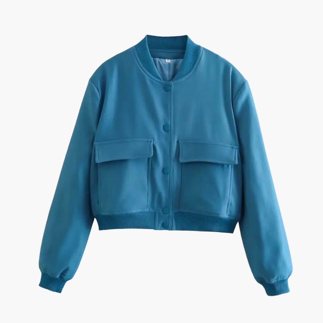 Dame Bomber Courte avec Boutons et Poches à Rabat