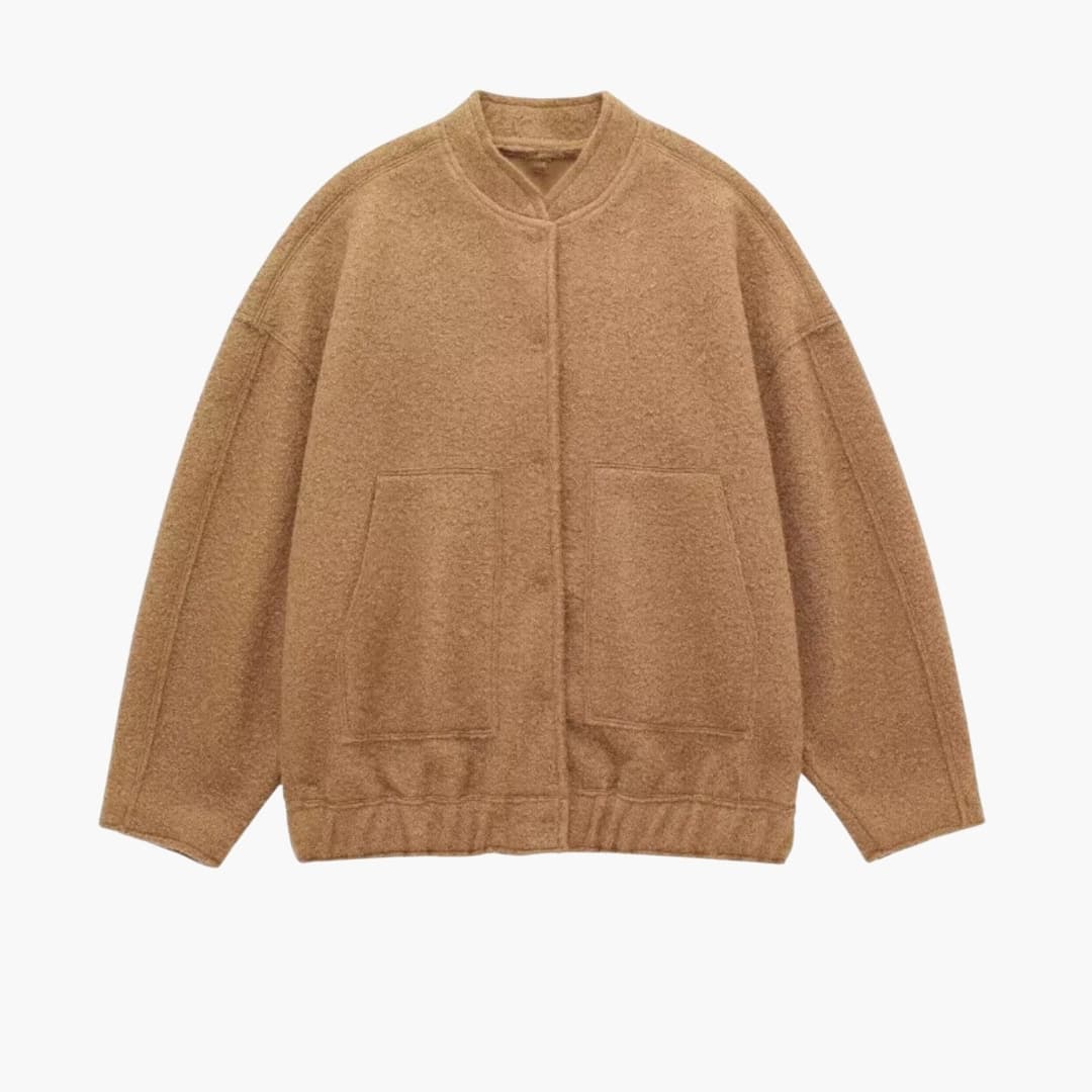 Women's Oversize Bomber with Front Pockets and Hidden Closure