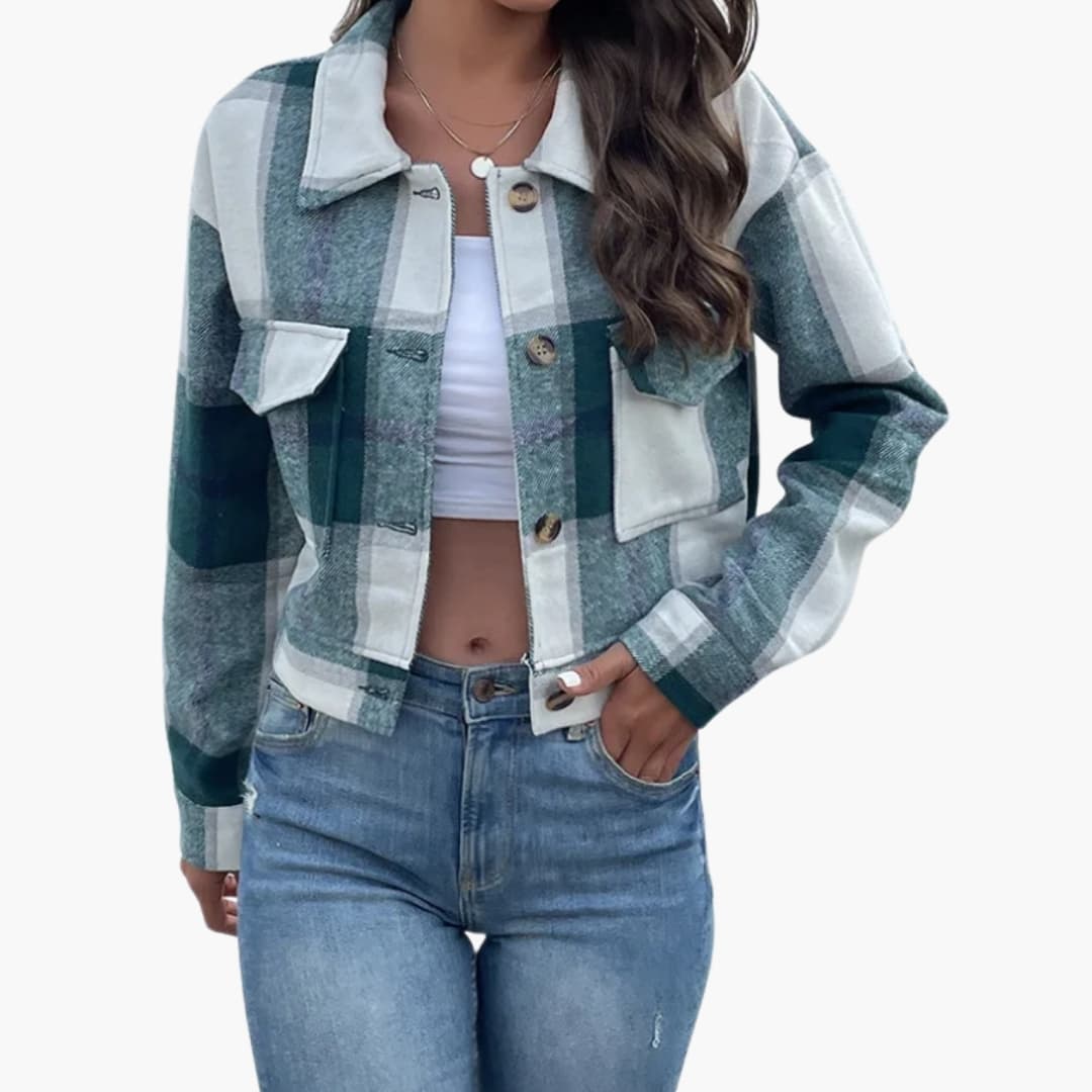 Dame Veste à Carreaux avec Manches Longues et Fermeture à Boutons