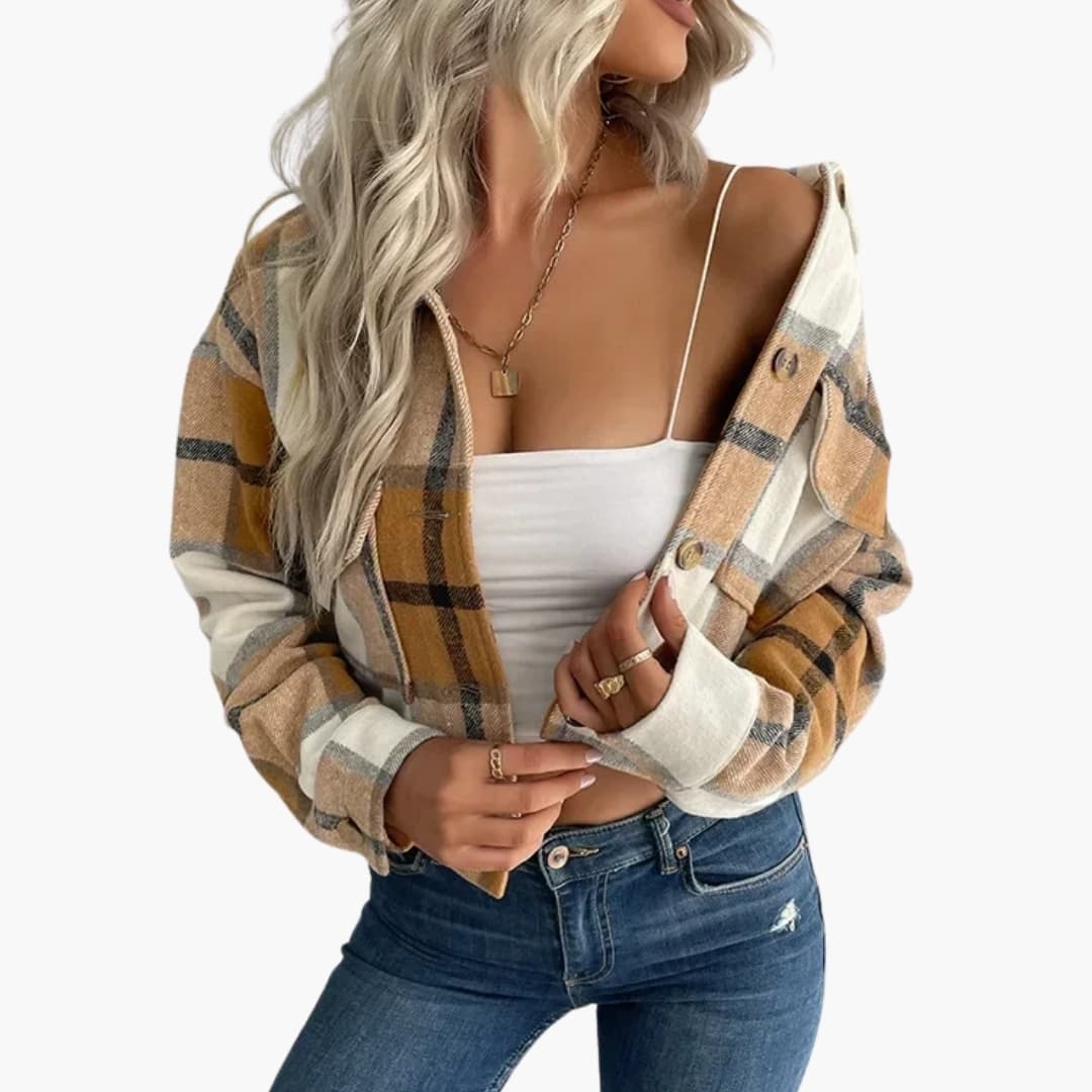 Dame giacca a quadri con maniche lunghe e chiusura con bottoni