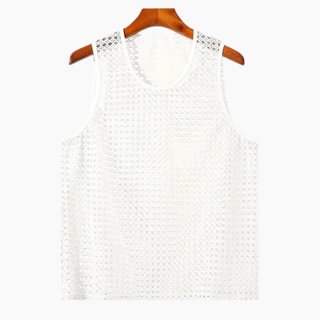 Canottiera uomo con superficie in maglia e taglio senza maniche