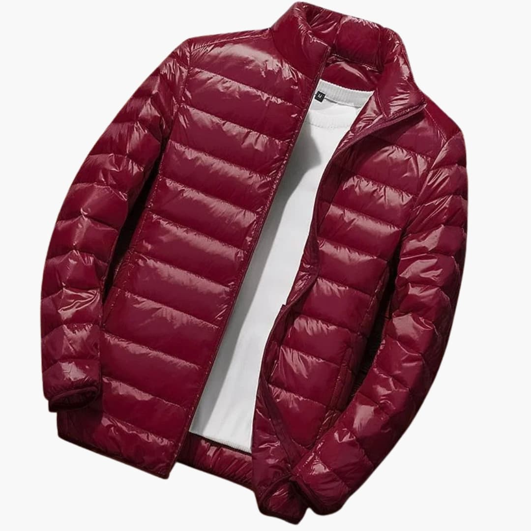 Doudoune à Capuche Homme avec Matelassage Horizontal et Fermeture Éclair Frontale