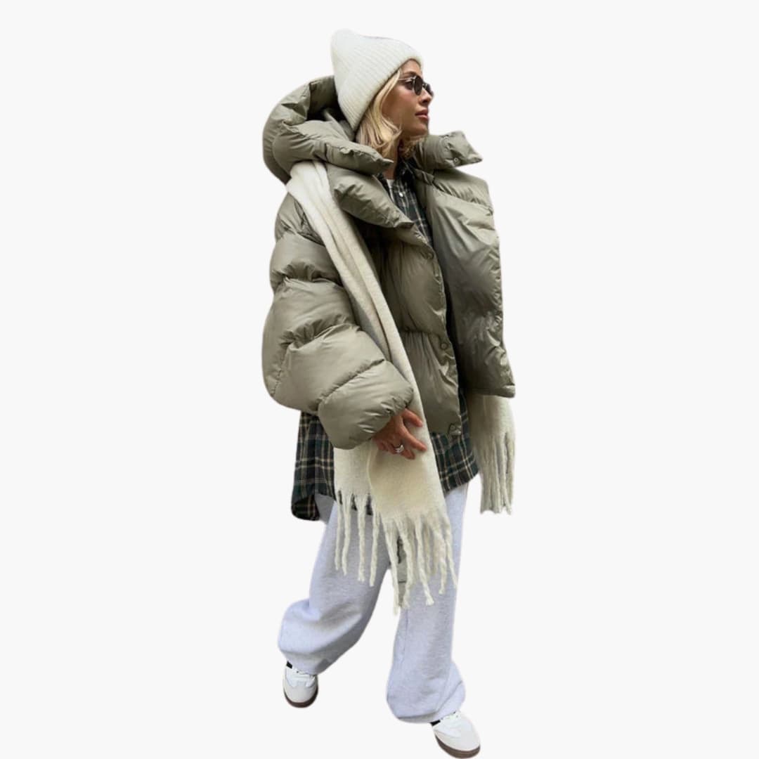 Doudoune femme brillante avec rembourrage épais et coupe volumineuse