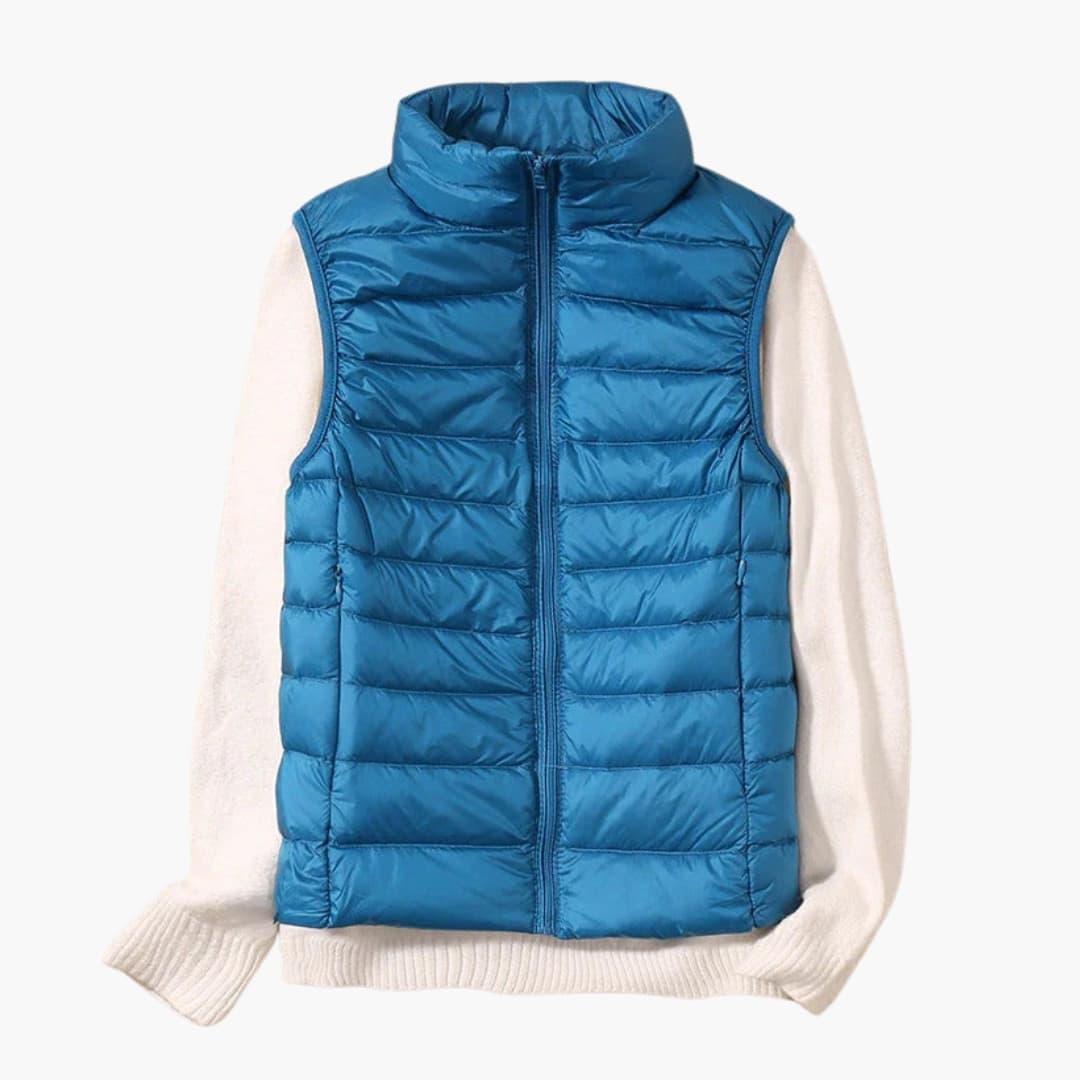 Women's sleeveless down jacket with zip closure