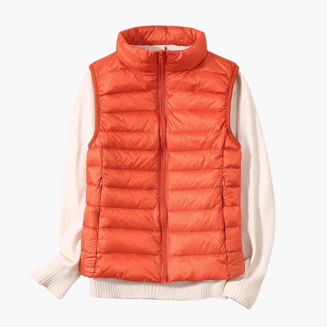Women's sleeveless down jacket with zip closure