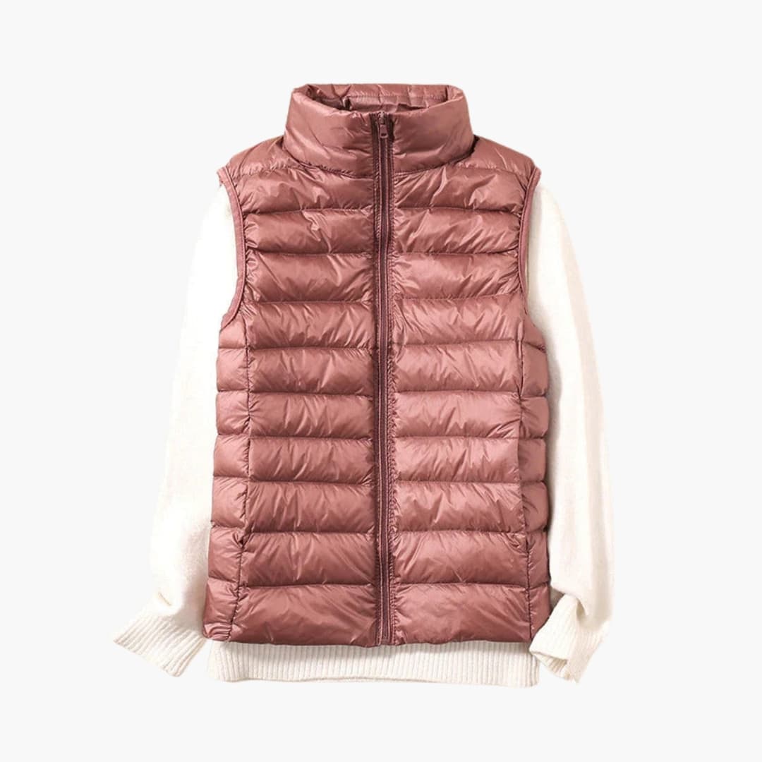 Women's sleeveless down jacket with zip closure