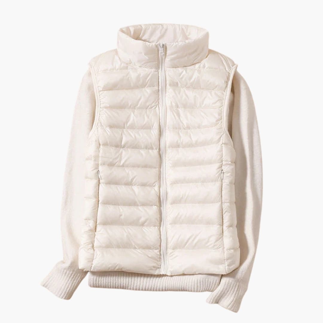 Women's sleeveless down jacket with zip closure