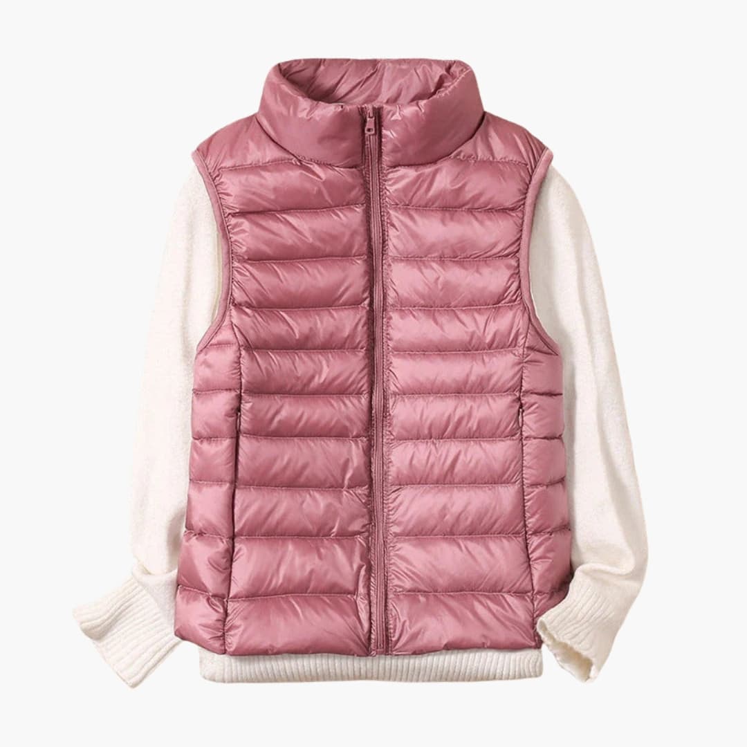 Women's sleeveless down jacket with zip closure