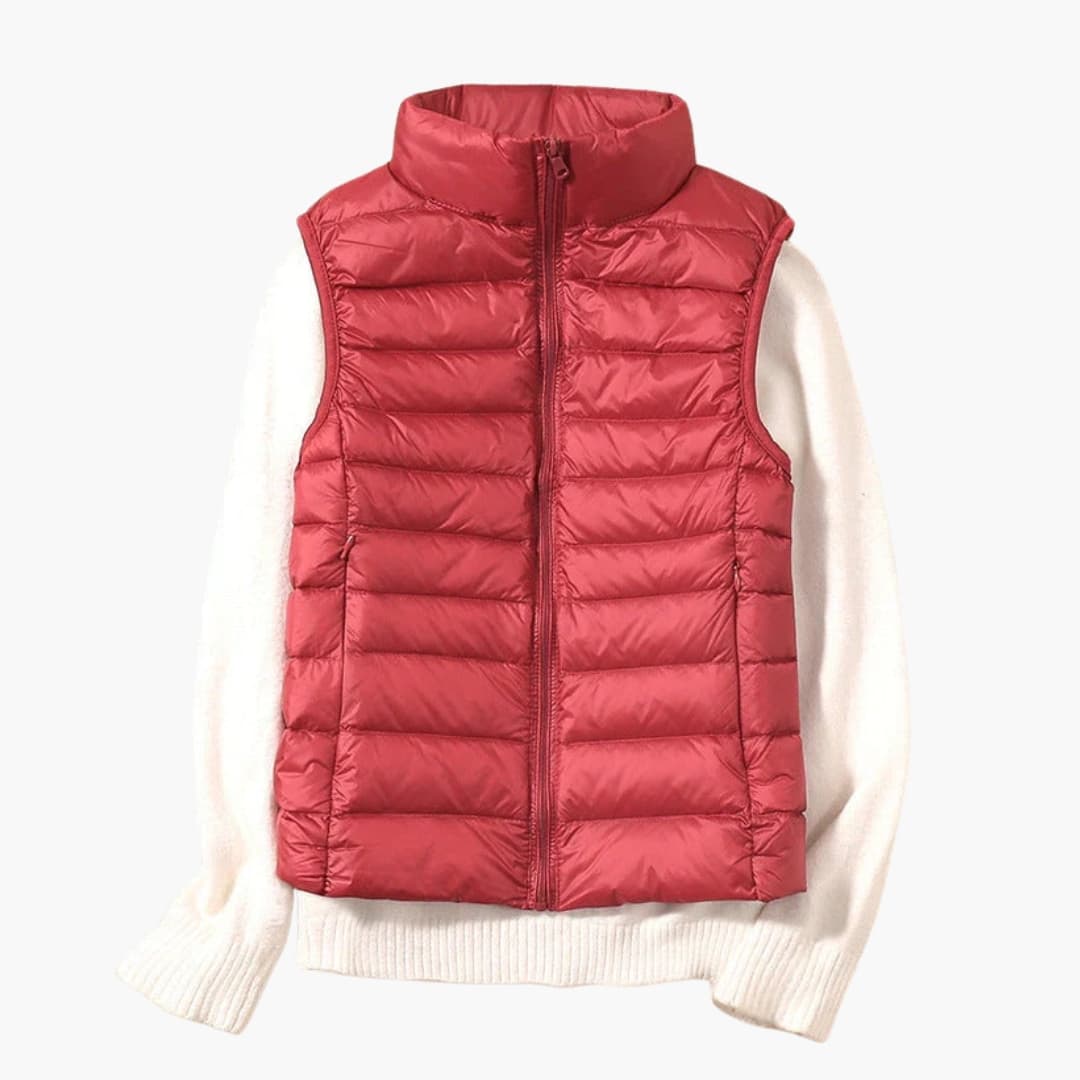 Women's sleeveless down jacket with zip closure
